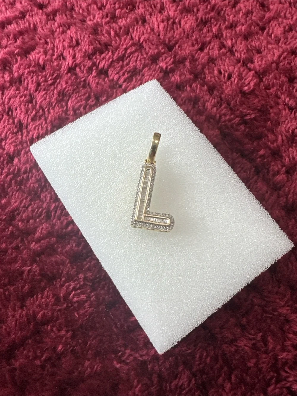 10K Yellow Gold Diamond Initial L Pendant 0.27 CT Baguette Round 2.5g